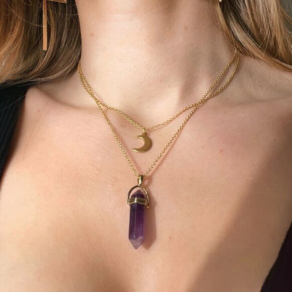 NWT The Crystal Babes Magic Necklace- The Peaceful (Amethyst) - Gold - Picture 1 of 3